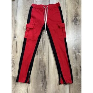 Fashion Nova Travis Twill Cargo Red/black Joggers Men's Size Medium